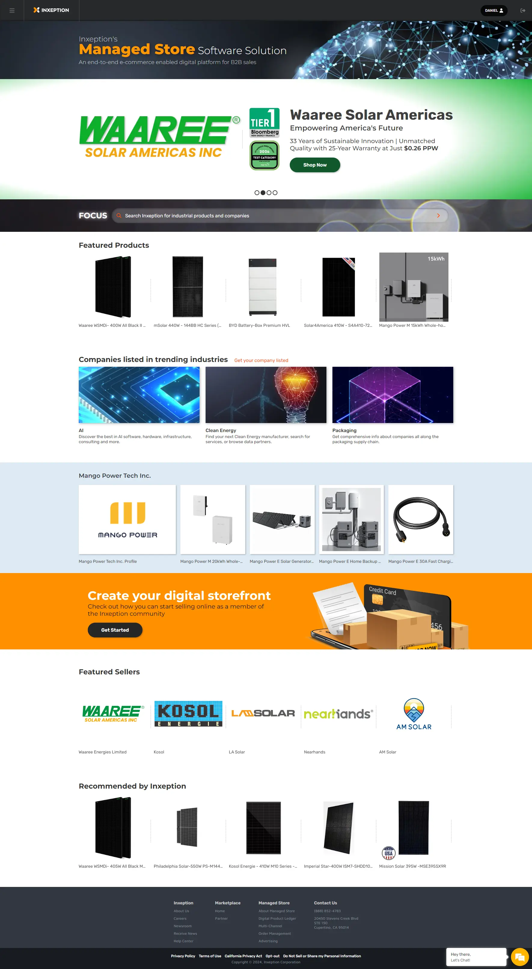 https://www.inxeption.com homepage screenshot that showcase hero banners, product carousels, seller highlights, etc.