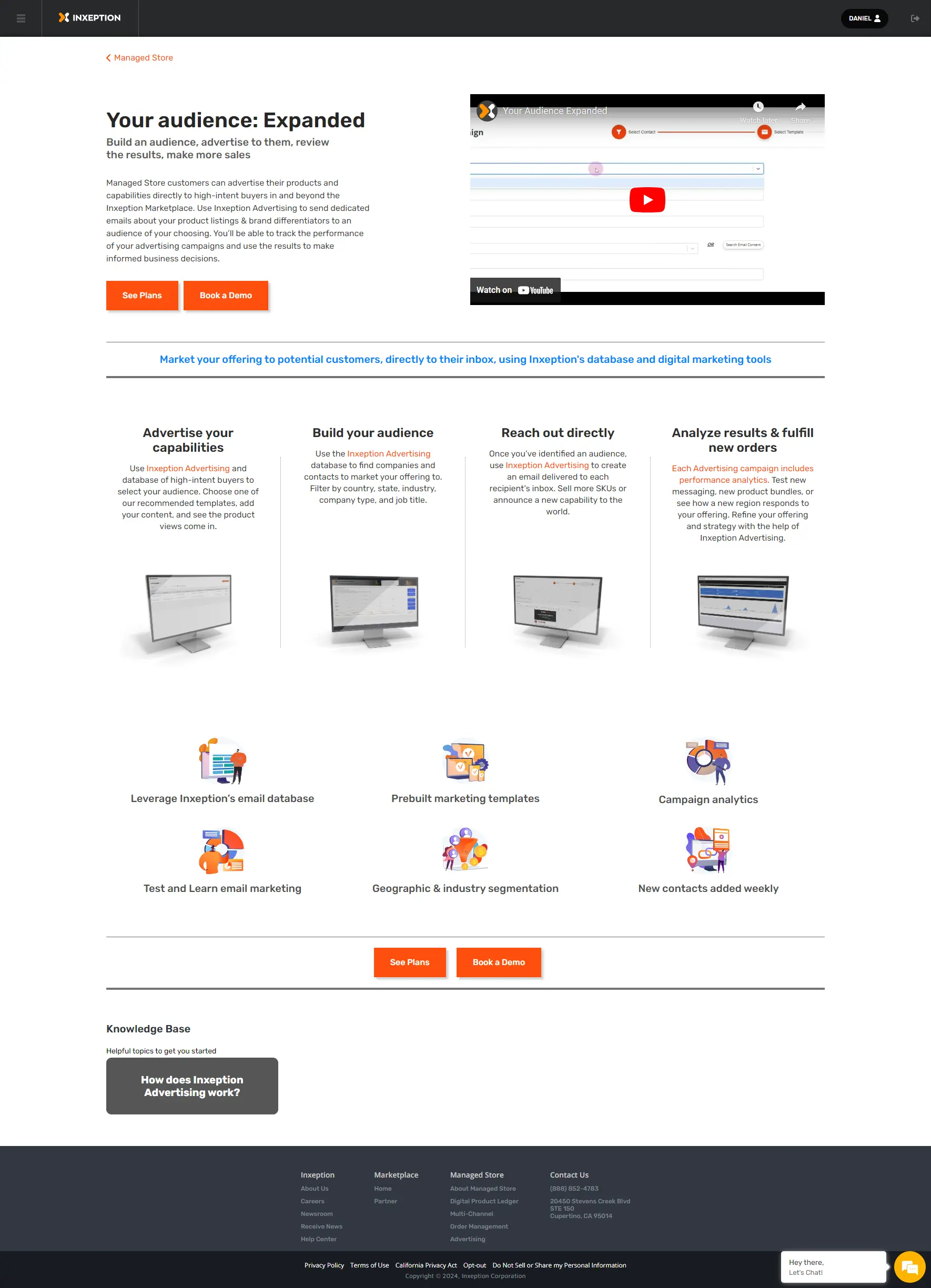 Managed Store landing page that shows services that helps customers expand their customer base.
