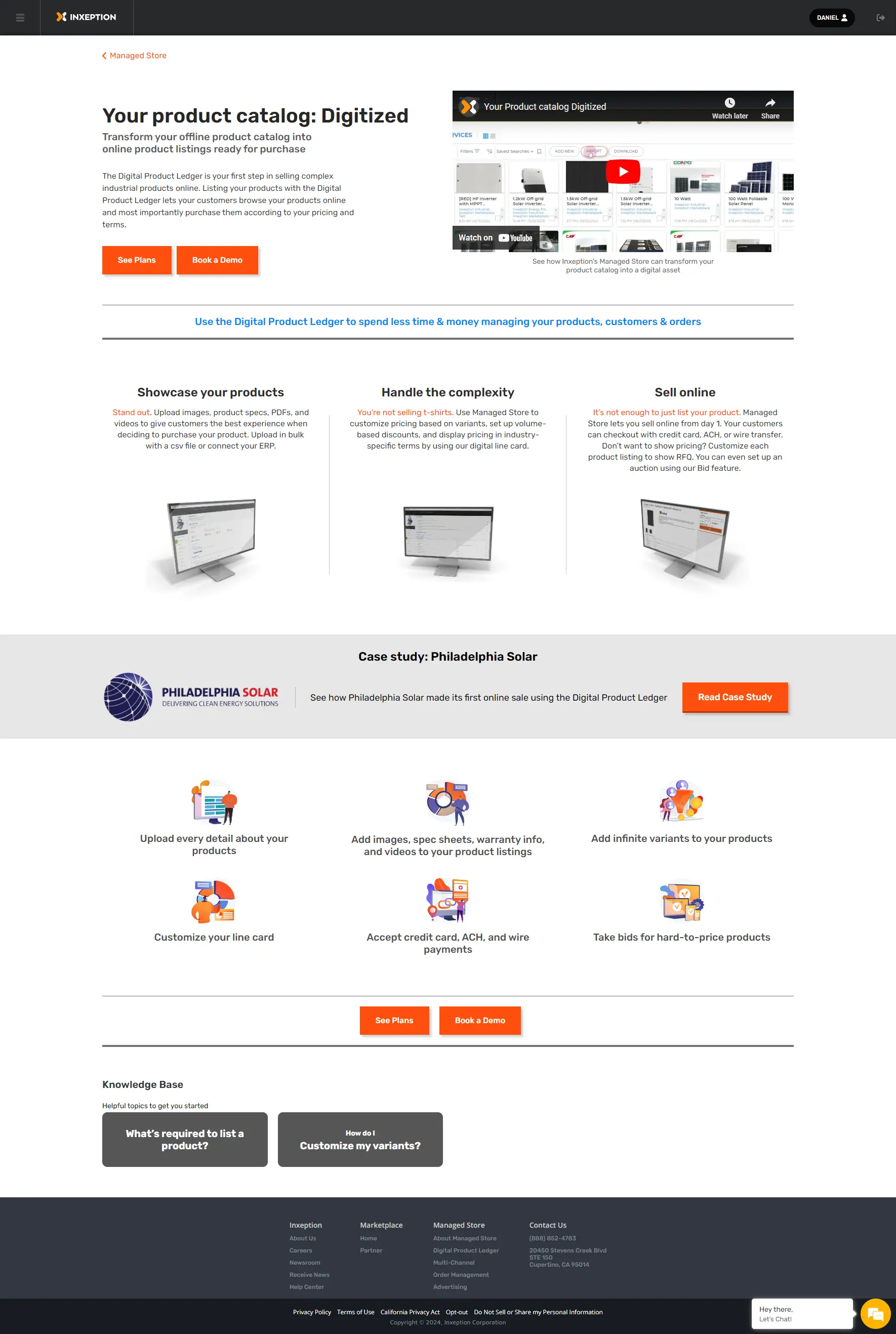 Managed Store landing page that shows services that helps customers sell online.