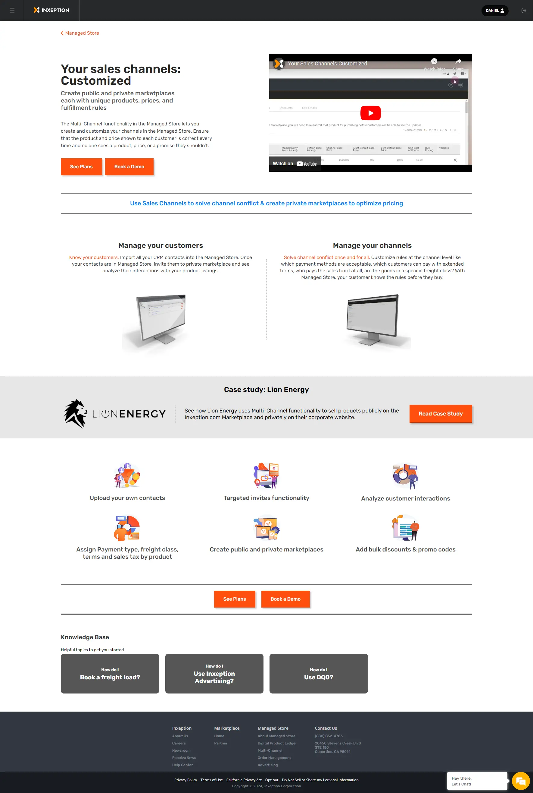 Managed Store landing page that shows services that helps customers sell from different channels.