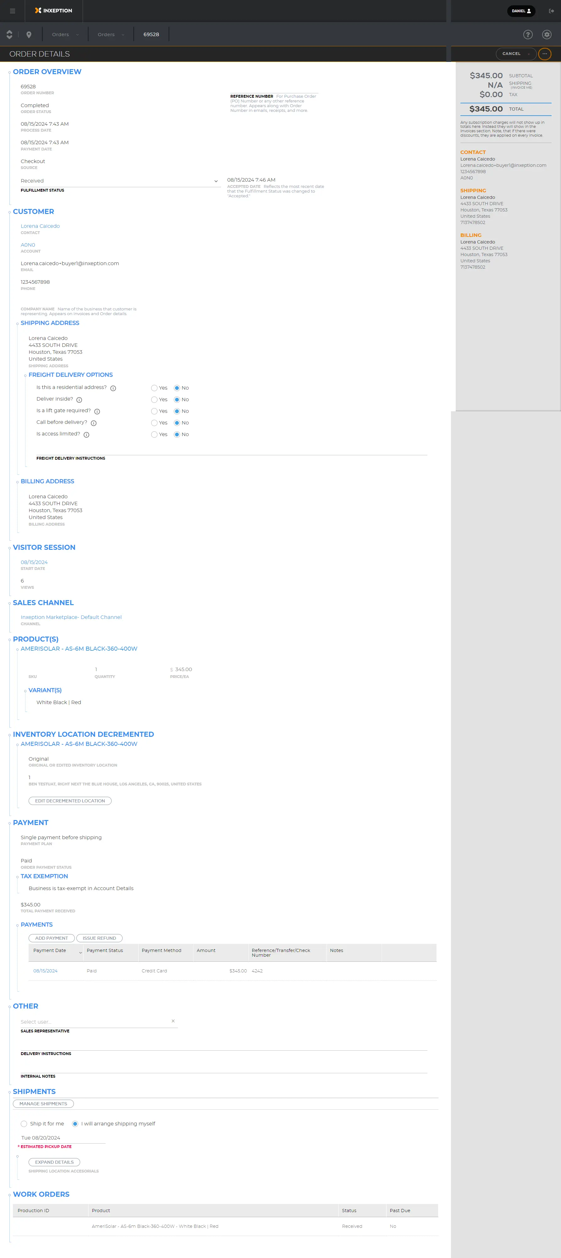 Managed Store Order Details page.